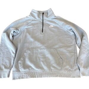 Nike swoosh logo Sweatshirt Blue Half Zip Sweatshirt Kangaroo Pocket womens' S